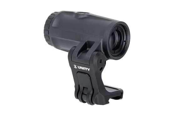 Unity Tactical 4x magnifier with integrated mount, black.